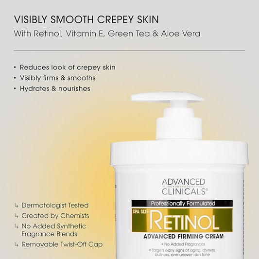 Advanced Clinicals Retinol Body Cream + Encapsulated Retinol Face Moisturizer 2pc Skincare Set For Women & Men To Reduce Appearance Of Wrinkles + Fine Lines & The Look Of Crepey Skin, 2pc Set