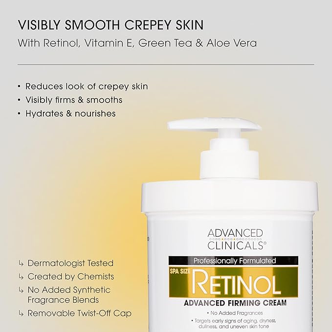 Advanced Clinicals Retinol Body Lotion + Collagen Cream Fragrance Free Face Moisturizer & Body Cream 2pc Skincare Set For Women & Men Helps Reduce Appearance Of Crepey Skin, Wrinkles, & Dry Skin, 2pc