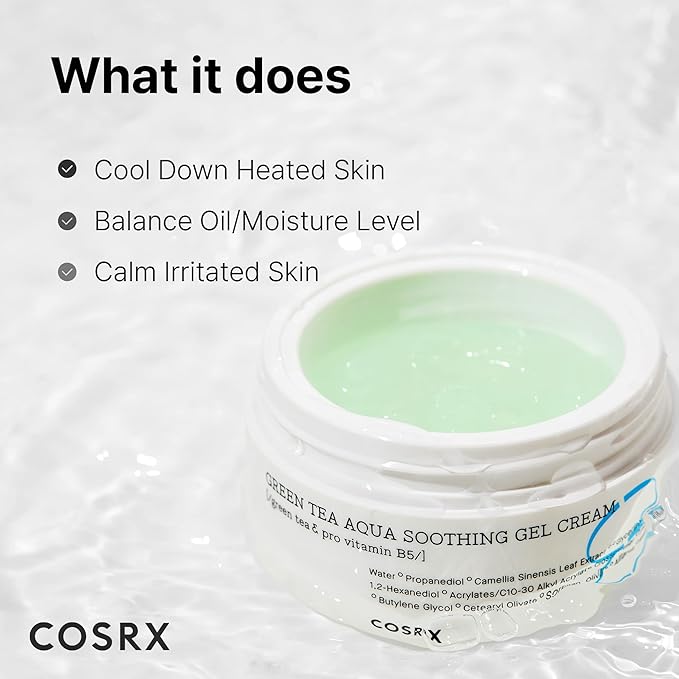 COSRX Hydrium Green Tea Aqua Soothing Gel Cream, 1.69 fl.oz / 50ml | Lightweight Daily Cream | Camelia, Aloe Gel | Korean Skin Care, No Animal Testing, Paraben Free