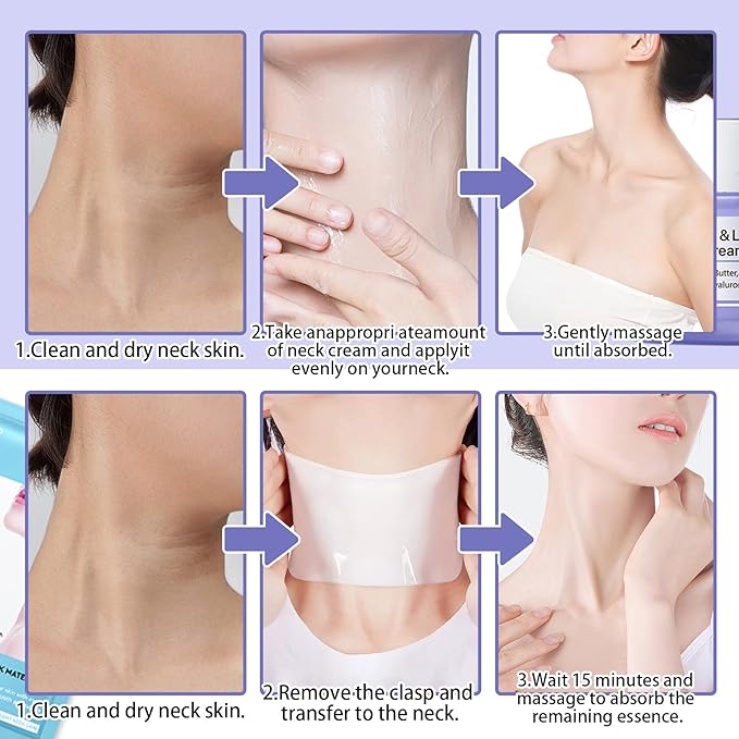 Neck Firming Cream and Neck Mask Set,Non-greasy Tighten Lift Firming Face Cream Skincare Moisturizer, 3 Pieces Deep Moisturizing Masks for Tightening, All Skin Type, 4 Pack
