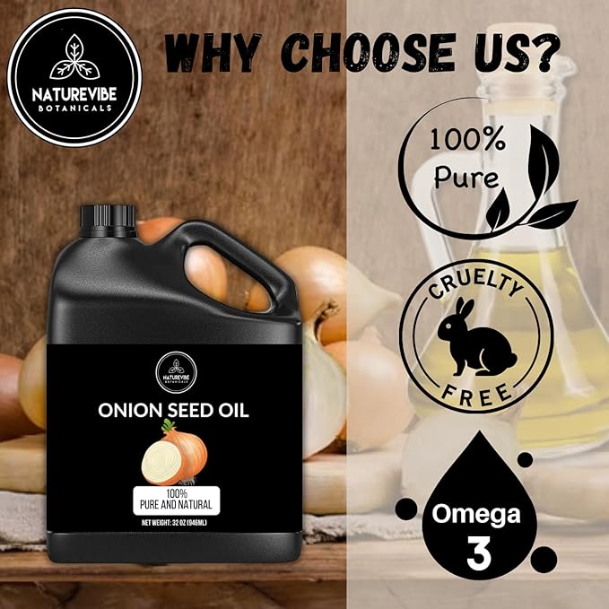 Naturevibe Botanicals Onion Oil 32 oz – 100% Pure Cold-Pressed Nourishing Hair & Skin Oil | Sulfur-Rich for Stronger Hair Growth & Scalp Health