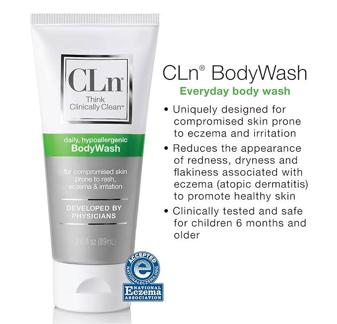 CLn® BodyWash –Non-Drying Body Wash Preserved with Sodium Hypochlorite, For Compromised Skin Prone to Eczema, Dermatitis, Rash & Hidradenitis Suppurativa, Fragrance-Free & Paraben-Free, 3 fl oz