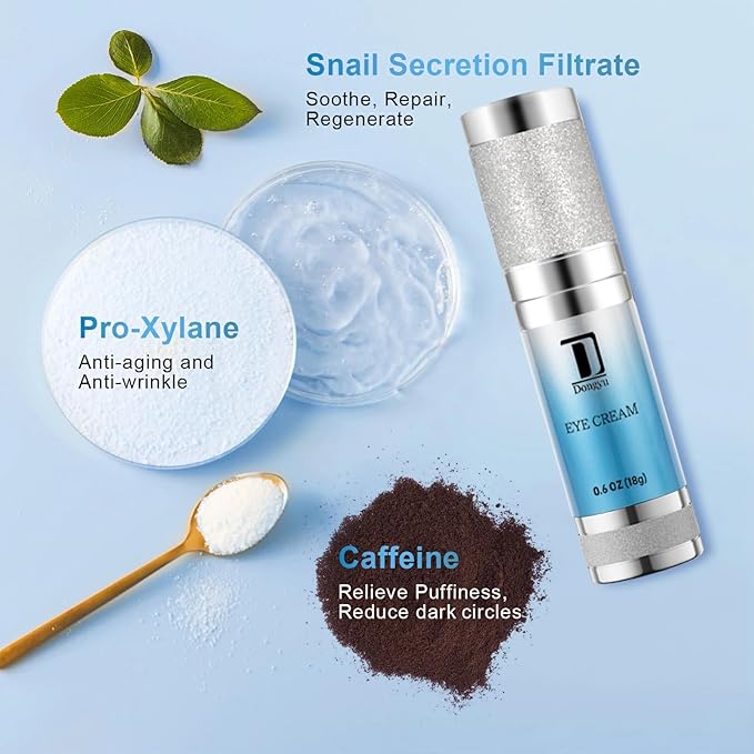 Dongyu Anti-Aging Eye Cream for Wrinkles: Under Eye Cream with Snail Mucin Caffeine for Fine Lines Puffiness - Firming Eye Serum for Women