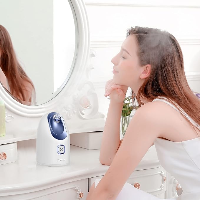 Newbealer Facial Steamer, Mini Aroma Face Steamer, Nano Ionic Hot Mist Face Humidifier for Facial Deep Cleaning, Home Sauna Spa Sprayer with 9 Pieces Acne Remover Kit (Blue, 160ml)