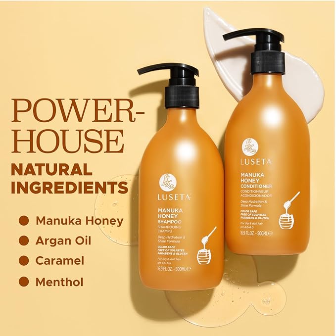 Luseta Manuka Honey Shampoo & Conditioner Set Hydrating and Moisturizing for Dry, Damaged and Dull Hair Restores Shine & Softness and Sulfate-Free 16.9oz*2