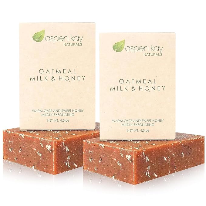 Aspen Kay Naturals Goats Milk, Honey & Oatmeal Soap Bar – with Organic Raw Honey, Goats Milk, Rolled Oats & Shea Butter - Exfoliating Soap – For All Skin Types - Handmade in Florida. (2 pack)