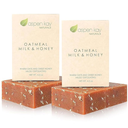 Aspen Kay Naturals Goats Milk, Honey & Oatmeal Soap Bar – with Organic Raw Honey, Goats Milk, Rolled Oats & Shea Butter - Exfoliating Soap – For All Skin Types - Handmade in Florida. (2 pack)