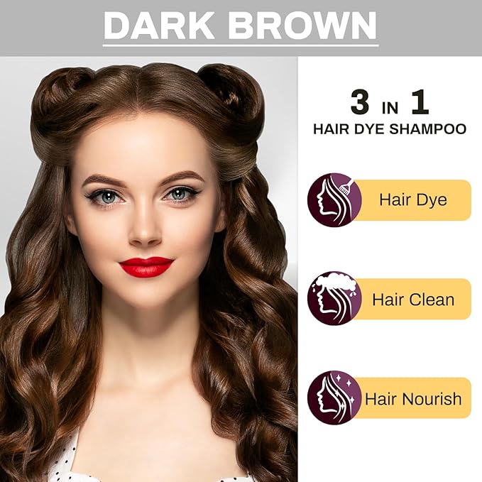 Cosmpro Dark Brown Natural Hair Dye Shampoo 3 in 1, 16.9 Fl Oz/500 ML, Semi-Permanent Gray Hair Coverage, Unisex, Natural Ingredients,