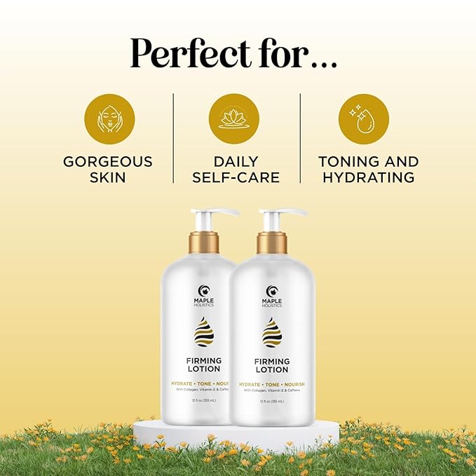 Maple Holistics Skin Firming Body Lotion for Women - Caffeine & Collagen Body Lotion with Hyaluronic Acid for Dry Crepey Loose Skin and Cellulite (2 Pack)