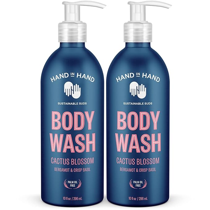 Hand in Hand Body Wash, Gentle Cleanser For All Skin Types, 10 Fl Oz, Bergamot & Crisp Basil, Cactus Blossom Scent, 2 Pack