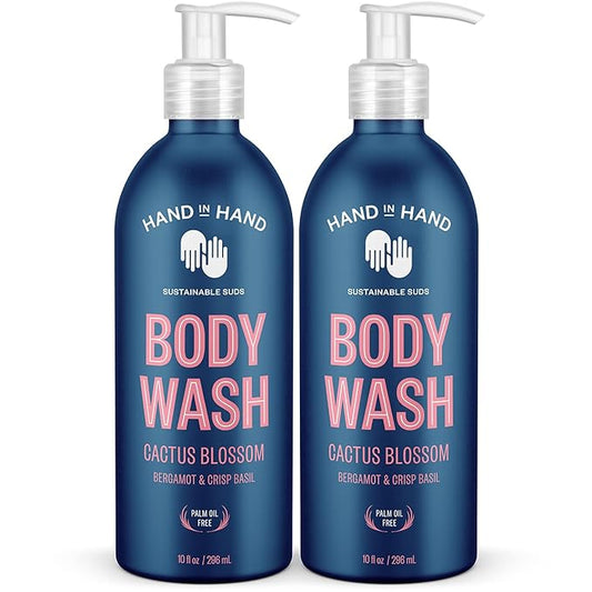 Hand in Hand Body Wash, Gentle Cleanser For All Skin Types, 10 Fl Oz, Bergamot & Crisp Basil, Cactus Blossom Scent, 2 Pack
