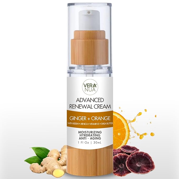Ginger Orange Moisturizer Face Cream - With Reishi Mushroom, Arnica, Jojoba, Vitamin E, Shea Butter, Rose Water, and Arrowroot - Moisturizing, Anti Aging, and Hydrating