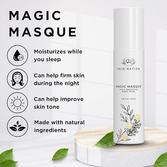Skin Nation Magic Masque, Hydrating Night Mask with Hyaluronic Acid & Botanicals, Plant-Based Overnight Mask for Dry Skin, Smooth Texture & Radiant Glow, 1.7 oz