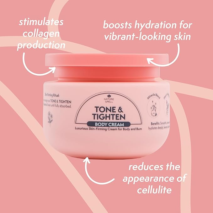 Nature Spell Firming & Toning Body Cream, with Hyaluronic Acid, Plant Collagen & Ginseng, Tightening Moisturizer for Skin Elasticity, For All Skin Types, Vegan, 8.45 fl oz