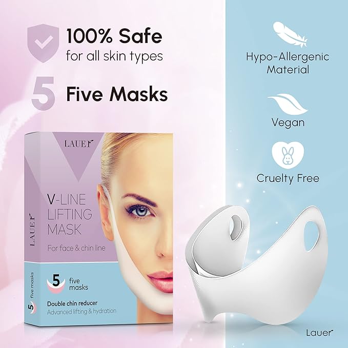 V Shaped Contouring Face Mask Line Shaping Lifting Belt Neck Reduction Jawline Shaper Lift Up Tape Enhancer Face Patch Firming Tightening Skin Chin Collagen Mask Hyaluronic Acid Aloe Vera 5 pcs