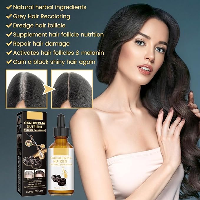 Black Shouwu Nourishing Serum, Natural Anti-Greying Hair Darkening Ganoderma Polygonum Serum, Make Hair Thicker, Strengthen Damaged Hair Care (3 Pcs)