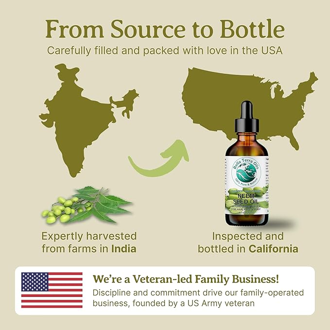 Bella Terra Oils - Organic Neem Seed Oil 16 oz - Authentic Cold-Pressed Process, Filled with Palmitic Acid & Omega-9 Fatty Acids, Ideal for Daily Skin Routine