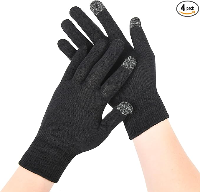 Donfri 2 Pairs Cotton Moisturizing Gloves Men Touchscreen Fingers for Eczema Dry Hands Hand Care Overnight Moisturizing (Large-Black)