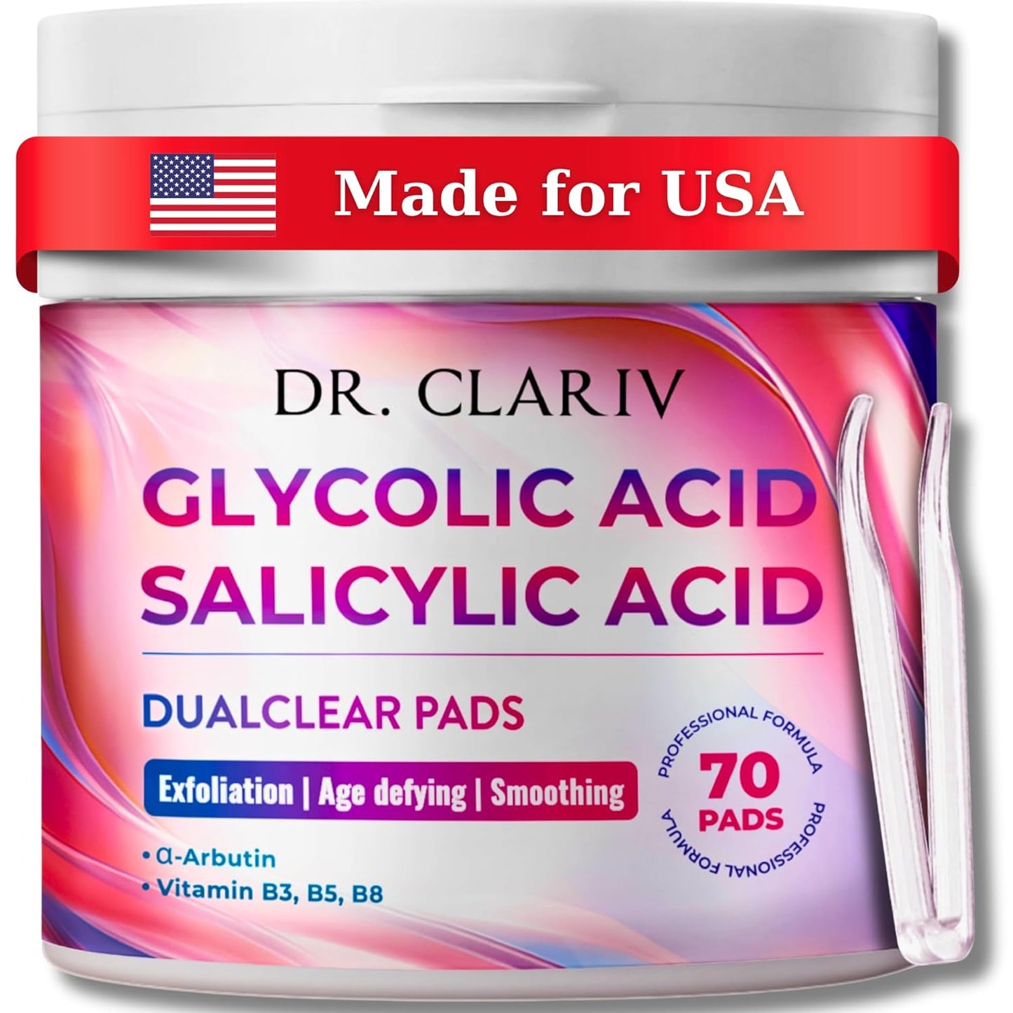 Glycolic Acid Pads for Face – Exfoliating Toner Pads with Salicylic Acid, Alpha Arbutin, Vitamin B3 B5 B8 – Daily Facial Radiance Pad for Smooth Texture, Clear & Blemish-Free Skin – 70 Count