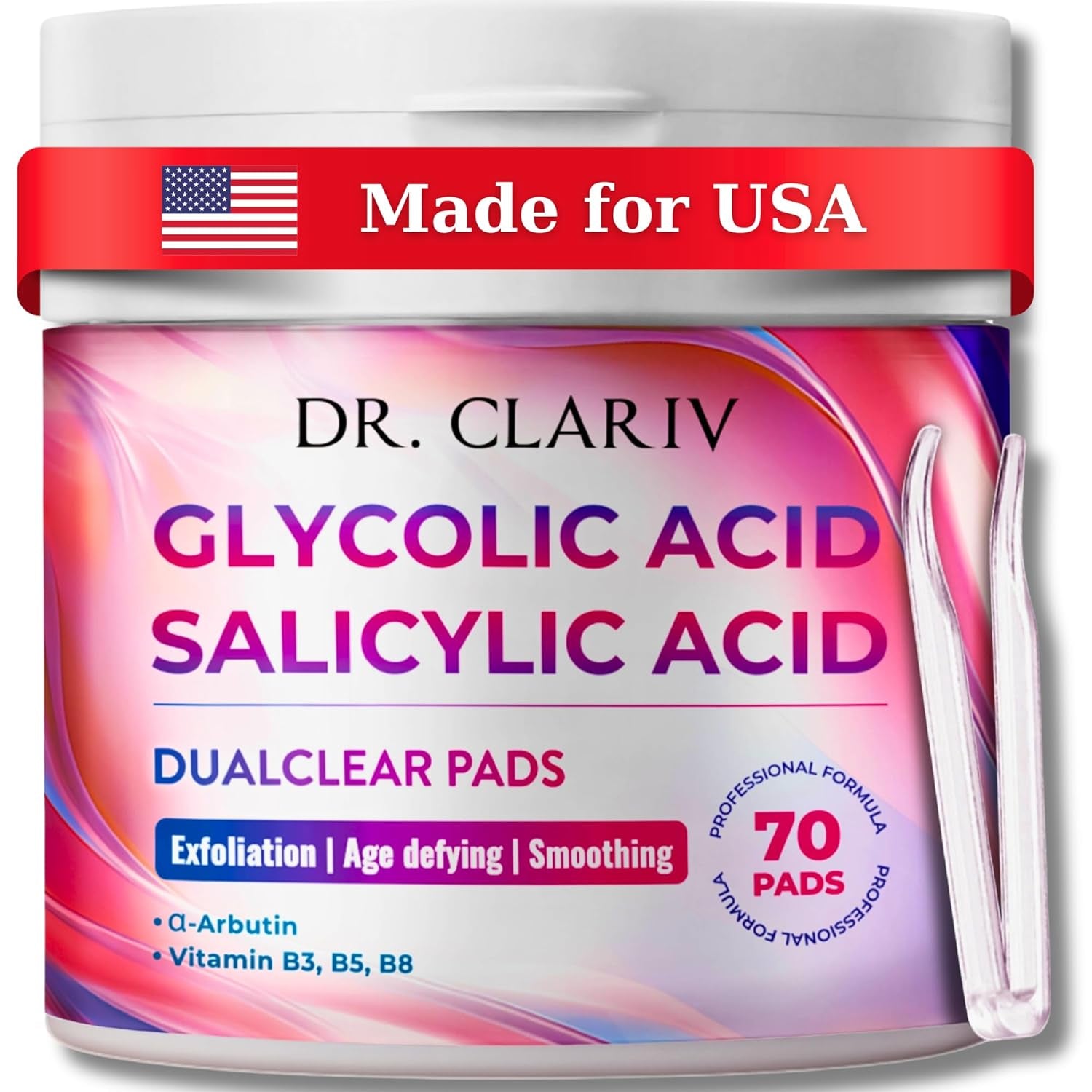 Glycolic Acid Pads for Face – Exfoliating Toner Pads with Salicylic Acid, Alpha Arbutin, Vitamin B3 B5 B8 – Daily Facial Radiance Pad for Smooth Texture, Clear & Blemish-Free Skin – 70 Count