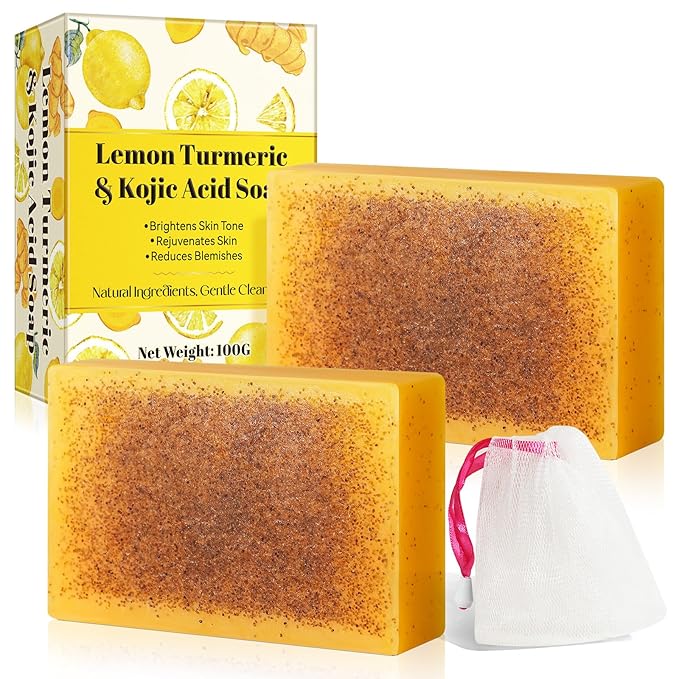 Lemon Turmeric Kojic Acid Soap - Organic Turmeric Dark Spot Remover Soap Bar for Face and Body - Kojic Acid Skin Care for All Skin Types, Deep Cleansing