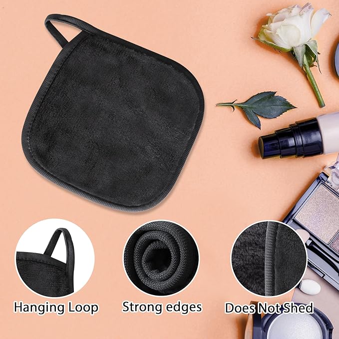 Makeup Remover Cloth, 6" x 6" Makeup Remover Towels Reusable Face Cloth for Washing Face, Makeup Remover Pads Microfiber Face Washcloth with Mesh Bag, 12 Pack, Grey