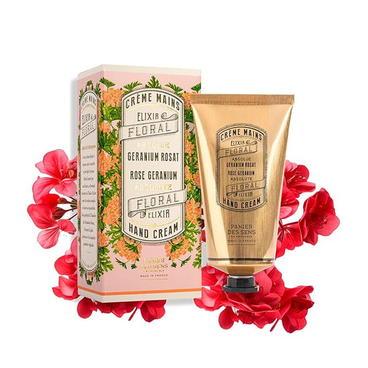 Panier des Sens - Hand Cream for Dry Cracked Hands - Rose Geranium Hand Lotion with Olive & Almond Oil - Vitamin E Skin Moisturizer with 97% Natural Ingredients - Made in France, 2.5 fl oz