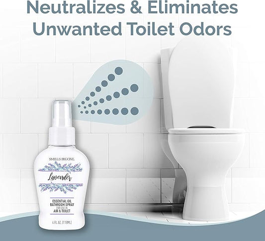 SMELLS BEGONE 4 oz Essential Oil Air Freshener Bathroom Spray - Eliminates Bathroom & Toilet Odors - Made with Essential Oils - Lavender Scent