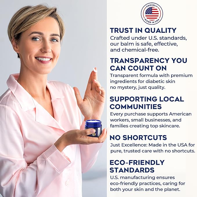 Diabetic Care Balm - Balm for Diabetics Care with Beeswax & Vitamin E, Diabetic Moisturizer For Dry, Cracked Hands & Feet, Long-Lasting Hydration for Sensitive Skin, 2 oz