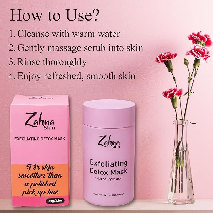 3 in 1 Exfoliating Detox Clay Mask for Face with Salicylic Acid – 100% Organic & Vegan, Detox Face Mask, Pore Cleansing Clay Face Mask for Blackheads and Pores, All Skin Types