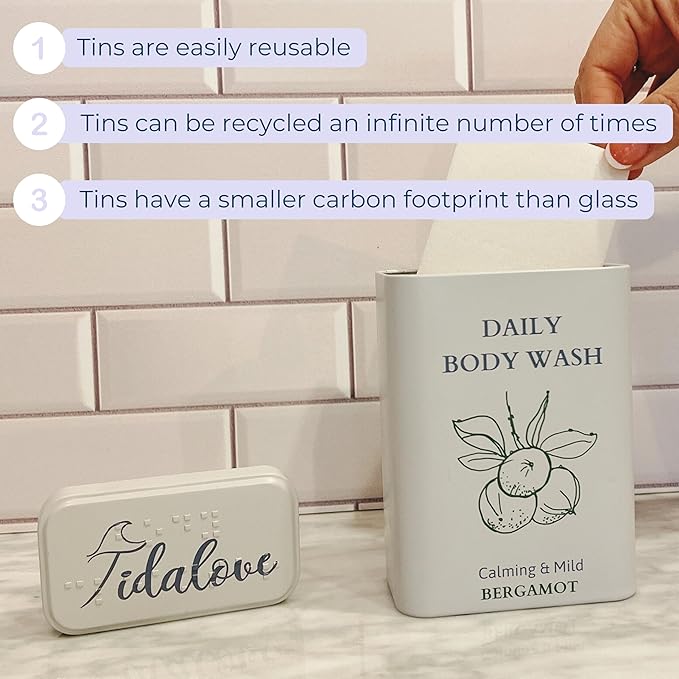 Body Wash Sheets in Tin, Zero Waste, Vegan, Paraben-Free, SLS-Free, Cruelty-Free, TSA-Friendly, Travel Soap Sheets, 1 Month Supply (30 Sheets, 60 Washes) (Body Wash Sheets in Tin)