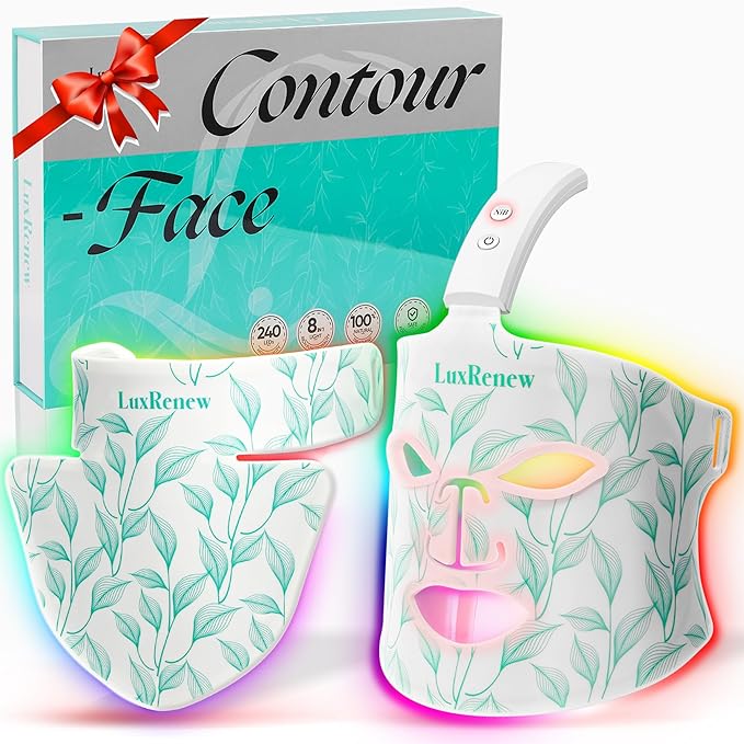 Red Light Therapy Mask & Neck, Near-Infrared 850 Red Light + 7 Colors Led Face Mask Light Therapy, Portable and Rechargeable for Facial Led Mask Skincare at Home and Travel