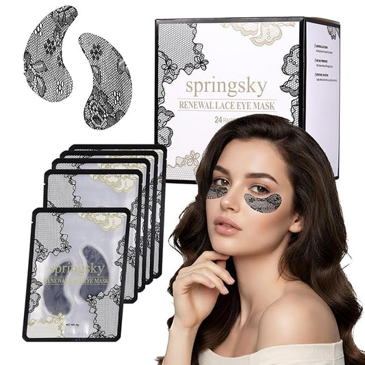 Under Eye Patches（24 Pairs），Lace Eye Mask for Puffy Eyes and Dark Circles，Collagen Skin Care Products，Hydrating, Smoothing, Brightening，Anti-Aging Eye Patch for Under Eye Bags