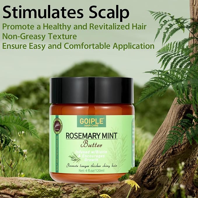 WOZUTUNT Rosemary Mint Butter for Hair Growth Strengthen and Strong Roots, Nourish Dry Scalp Split Ends, Organic Product for All Hair Type, 4 Fl Oz