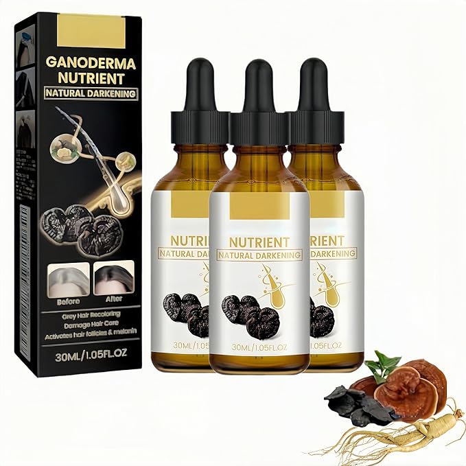 Black Shouwu Nourishing Serum, Natural Anti-Greying Hair Darkening Ganoderma Polygonum Serum, Make Hair Thicker, Strengthen Damaged Hair Care (3 Pcs)