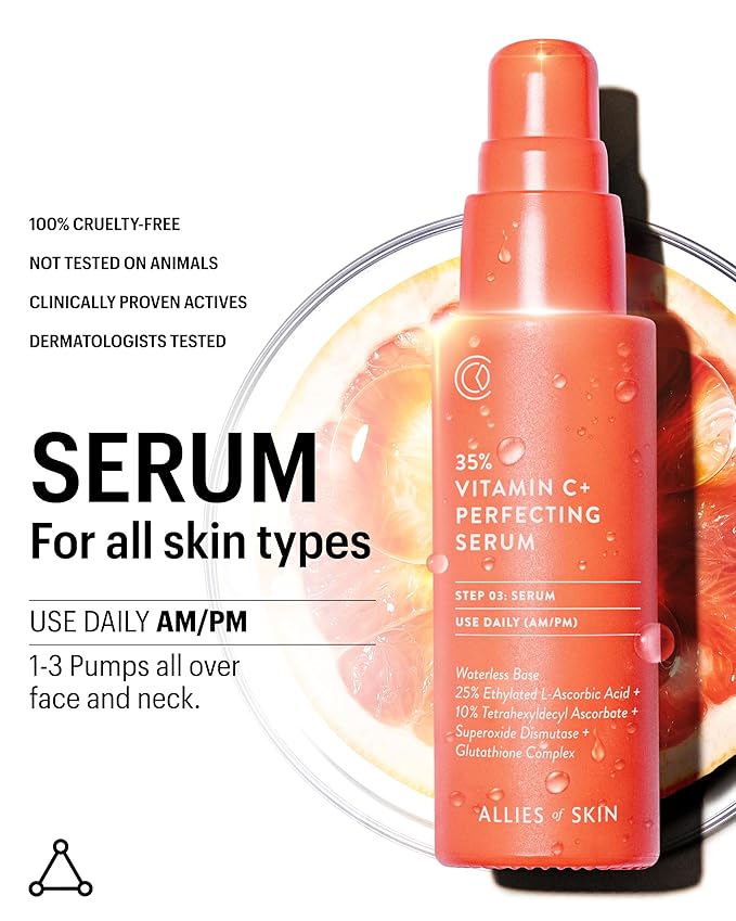 Allies of Skin 35% Vitamin C Extra Strength Serum | Waterless Professional Grade Face Serum with Niacinamide | Highly Concentrated Formula to Plump & Firm Skin | Hydrating Anti-Aging Skincare | 1 oz