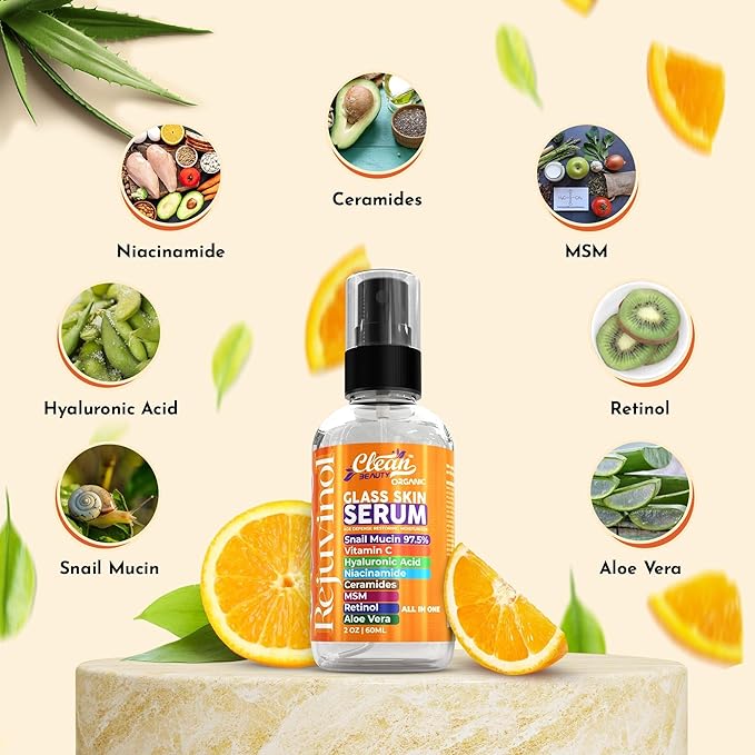 Clean Beauty Snail Mucin Serum Vitamin C Face Serum Anti Aging with Hyaluronic Acid Niacinamide Retinol MSM Aloe Vera & Ceramides, Korean Skin Care Dark Spot Remover for Glowing Skin Beauty, Pack of 1