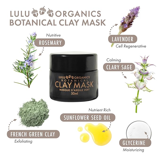 Botanical Clay Mask for Face with French Clay – Refreshing Skincare Solution for Acne, Dark Spots, Pores, Blackheads and Oily Skin, Deep Cleansing Hydrating Facial Mask - 50ml