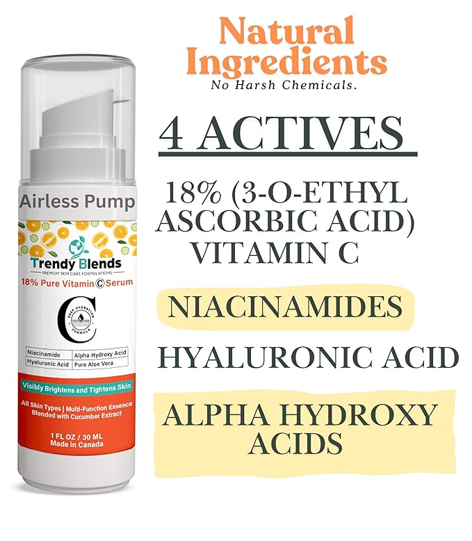18% Pure Vitamin C For Face Serum | Hyaluronic Acid | Niacinamides | Even Skin Tone Moisturizer | Smooths Fine Lines with Deep Hydrating Formula 1Fl Oz