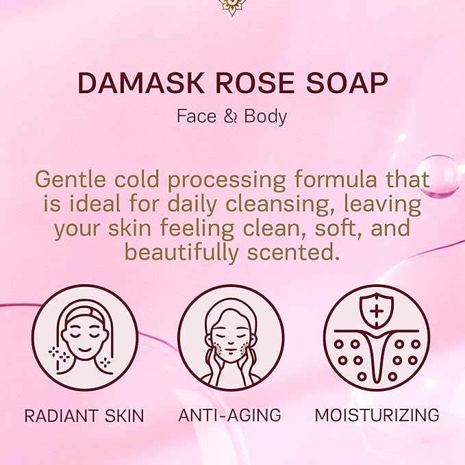 AUTHENTIC BATH & SOAP - Organic Rose Soap Bar X2 - Handmade, Natural Castile Soap Bar Moisturizing Bar Soap for Women Gift, Made with Rose Essential Oil and RoseWater. (2PK) 4.2 Oz Each