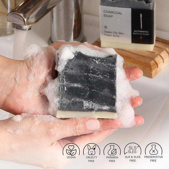 AUTHENTIC BATH & SOAP - Activated Charcoal Soap Bar - Cold Processed, Cleansing & Detoxifying Wash for Men & Women, Handmade, Cruelty Free, Vegan, no Parabens or Sulfates. (Pack of 2) 4.2 Oz Each