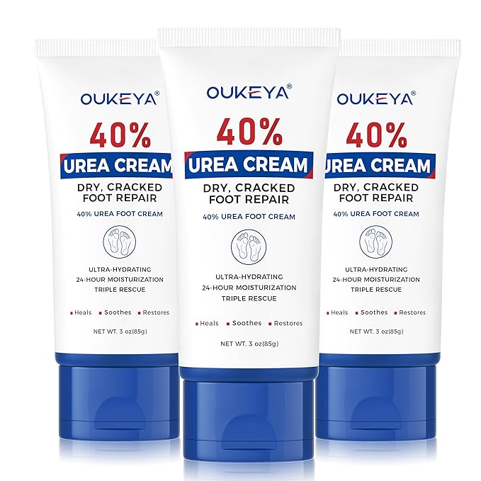 OUKEYA Urea Cream 40 Percent Tube 3 Oz, Urea Foot & Hand Cream for Dry Cracked, 40 per Urea Lotion for Feet Maximum Strength 3 Ounce(Pack of 3)