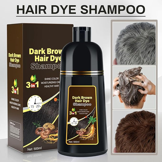 Cosmpro Dark Brown Natural Hair Dye Shampoo 3 in 1, 16.9 Fl Oz/500 ML, Semi-Permanent Gray Hair Coverage, Unisex, Natural Ingredients,