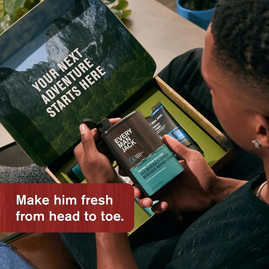 Every Man Jack Men’s Sea Minerals + Citron Bath and Body Gift Set - Clean Ingredients & Sea Minerals and Citron Scent - Round Out His Routine with Body Wash, 2-in-1 Shampoo, Deodorant & Face Wash