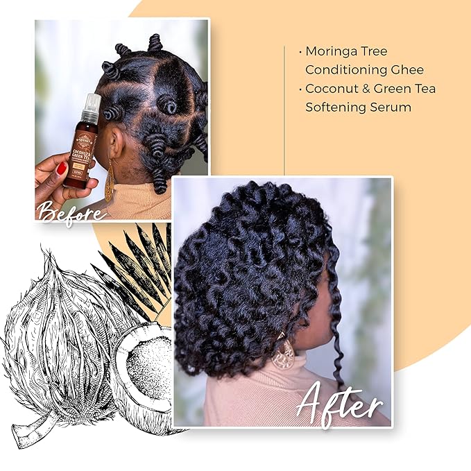 Qhemet Biologics Coconut & Green Tea Softening Serum - Lightweight Hair Serum to Soften, Smooth & Revitalize Dry Hair - Adds Slip and Shine to Thin, Fine, Low Porosity Strands (2 oz)