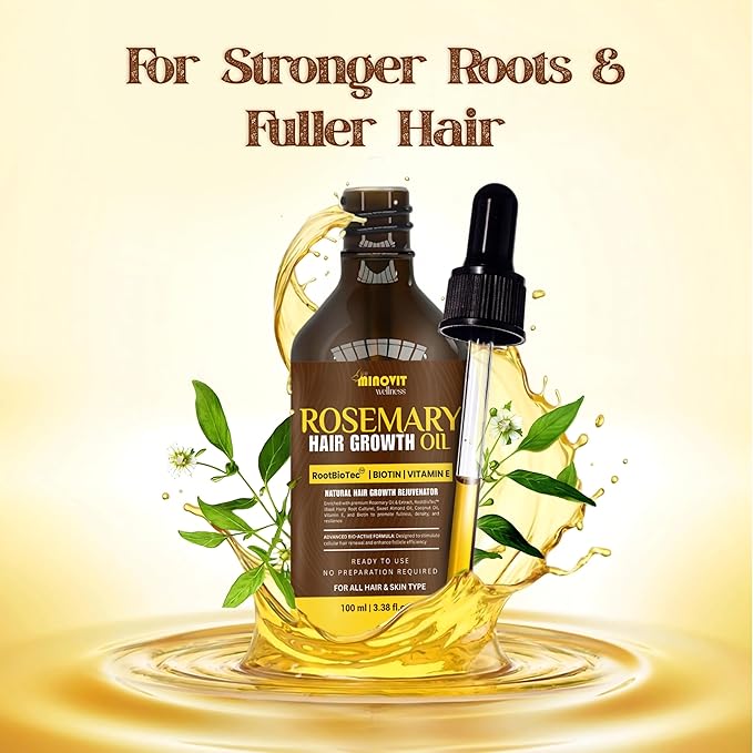 Rosemary Oil For Hair Growth (3.4 Fl Oz) Infused With Biotin, Vitamin E, Almond Oil & Coconut - Hair Strengthening, Nourishing & Volumizing