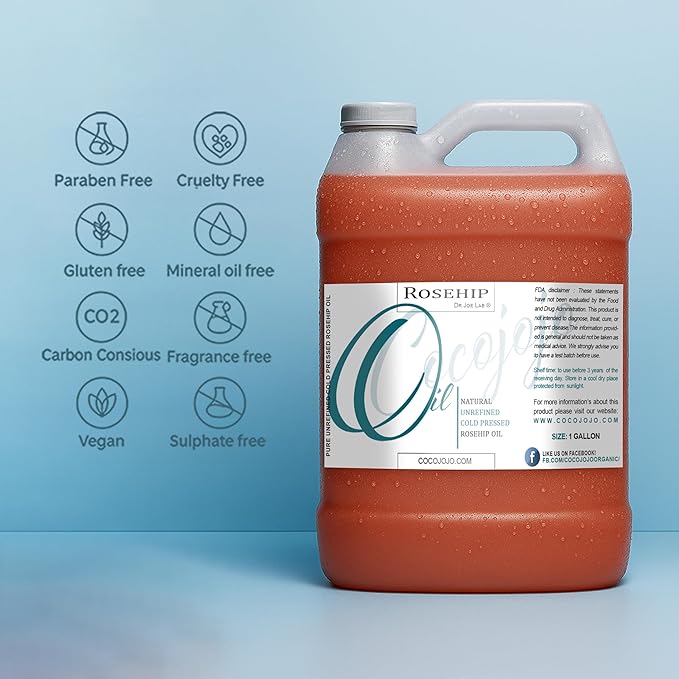 Dr Joe Lab Rosehip Oil - Bulk 128 oz 1 Gallon - Pure Unrefined Cold Pressed Natural Vegan Non GMO Virgin Seed Carrier Oil - Hair Skin Face Body Nails Cuticle Under Eye Mature Sensitive