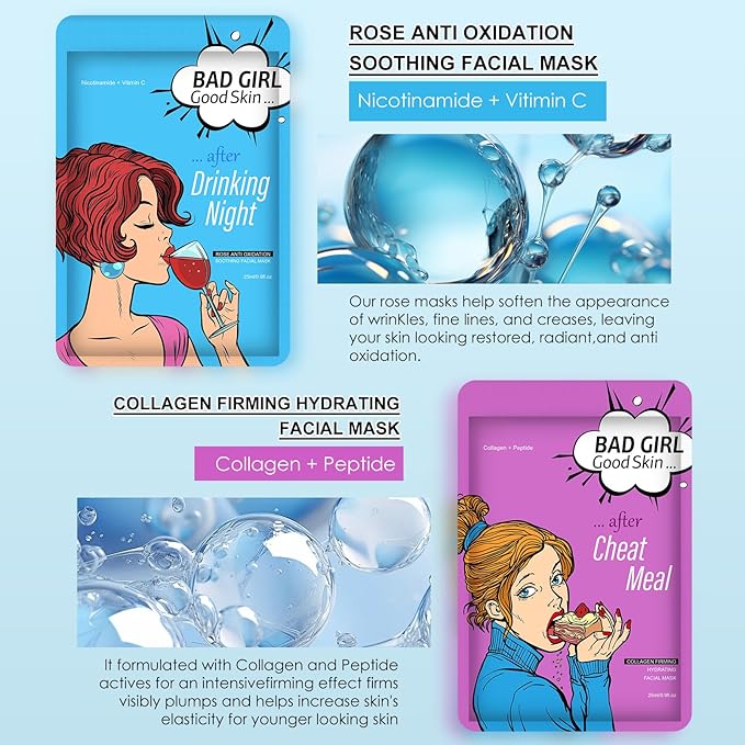 Face Masks Skincare Set for Girl,Moisturizing Collagen Facial Masks for Women Home Spa,Hyaluronic Acid Face Mask for All Skin Types,Day Night Facial Mask Hydrating,Deep Cleaning,Oil Contral(24Pack)