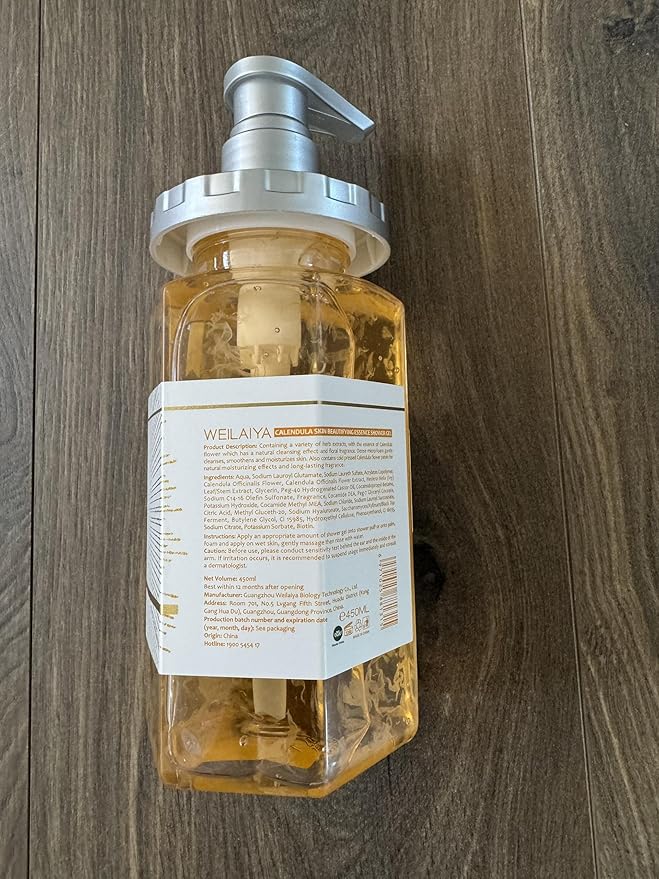 Weilaiya Calendula Shower Gel – 450mL / 15.2 fl oz – Soothing Body Wash for All Kinds of Skin, Especially Sensitive Skin – Natural Calendula Extract, Hydrating & Gentle Daily Anti Aging Cleanser