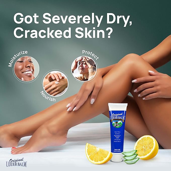 Original Udder Balm Tube - Made in USA - Extra Thick Udder Cream & Hand Balm for Dry Skin, Cracked Heels, Rough Hands – Deep Moisture Heel Cream & Foot Moisturizer with Aloe Vera, 3 Fl Oz